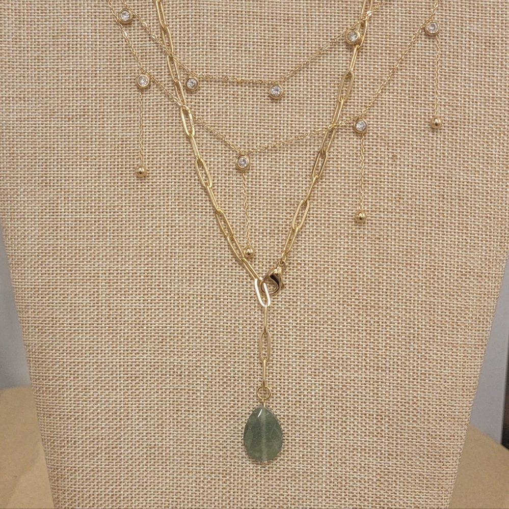 14k Gold Plated Aventurine stone necklace